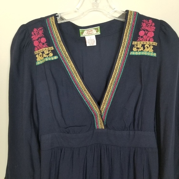 Flying Tomato Floral Embroidered Blue Mini Dress S - Picture 2 of 6